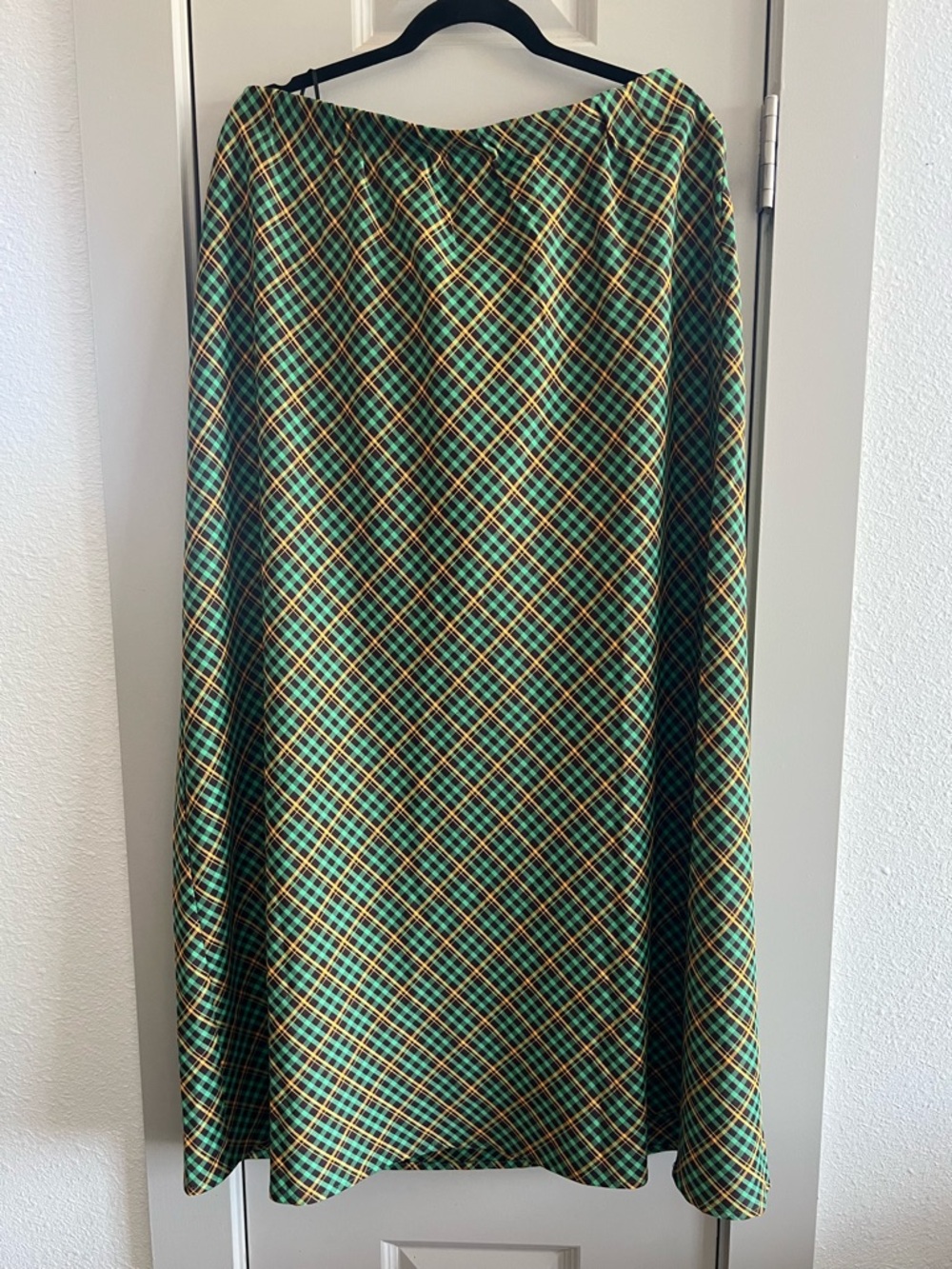 Dressed in LALA Green, Yellow & Black Plaid Maxi Skirt